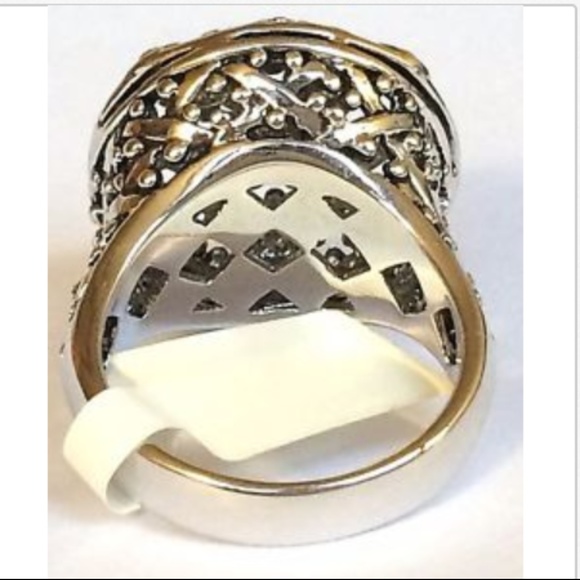 Art Deco Boho Cocktail Ring Size 5 Bohemian Two tone Dome Gold Silver Plated - Picture 7 of 8